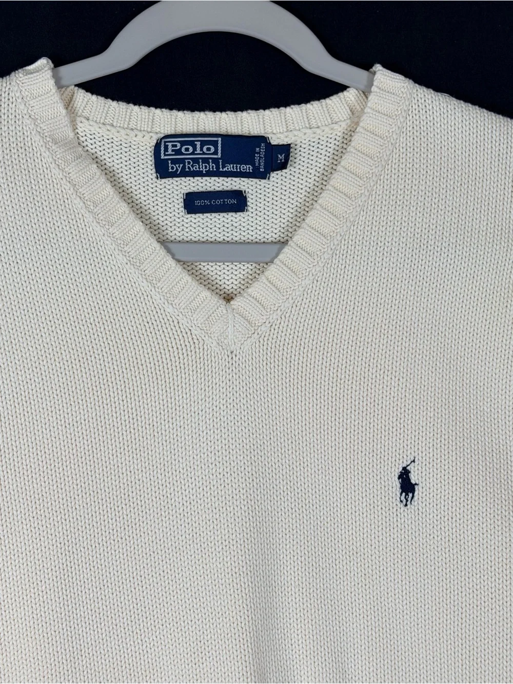 Polo by Ralph Lauren Cream V-Neck Sweater Vest with Navy Pony like new **